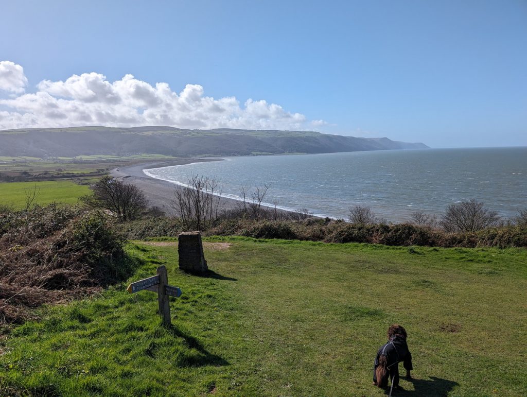 Bottom of Hurlstone Combe. Pebble ridge ahead.
