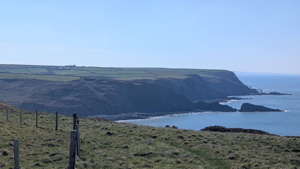 Looking across the bay at Welcombe Mouth and Marsland Beach towards another Gull Rock