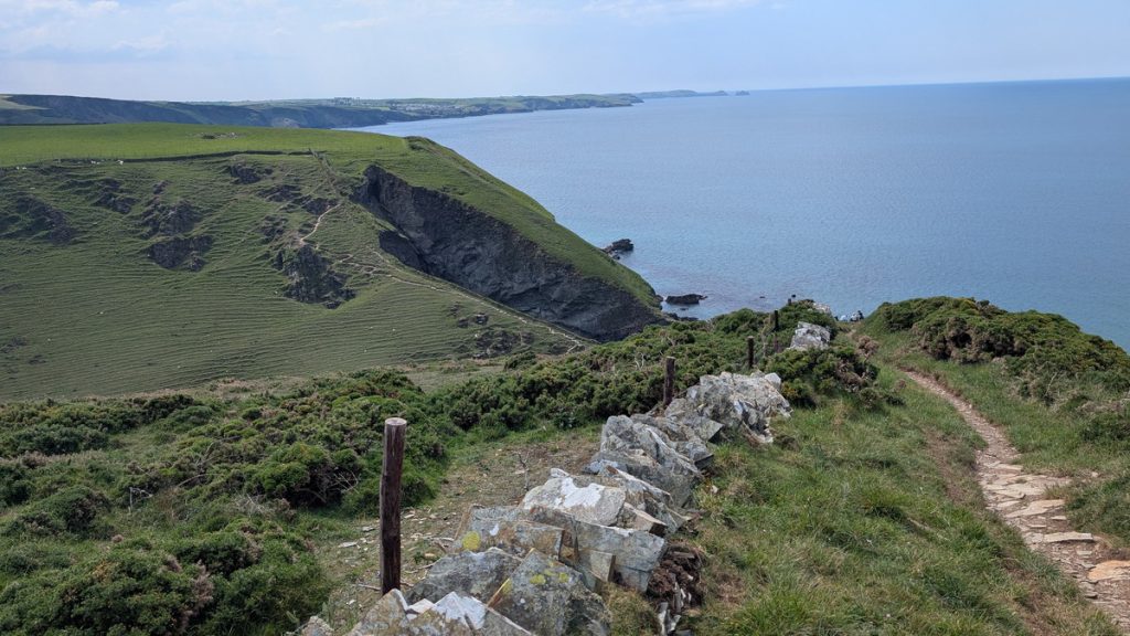 The daunting, cliffside descent down Jacket's Ridge into Tregragan Valley