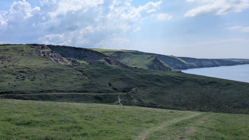 The descent into Delabole Point Valley, with Ranie Point Valley ahead