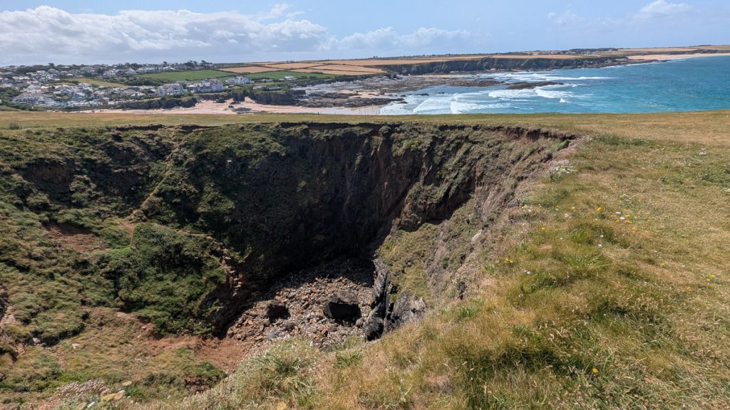 A Blowhole - a collapsed Sea Cave above Trevone Bay