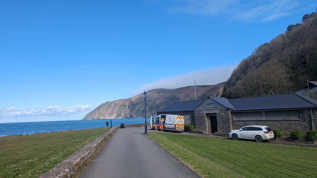 Looking back at Foreland Point- the weather is improving