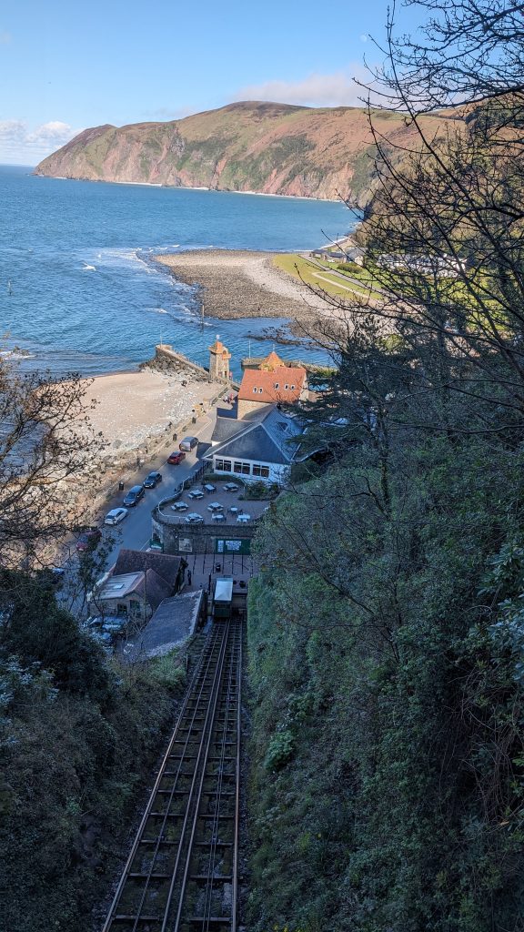Crossing the Cliff Railway on the way up to Lynton