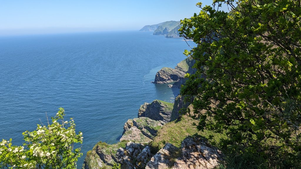 Looking over Wringapeak towards the Valley of Rocks with Foreland Point with its Lighthouse in the distance