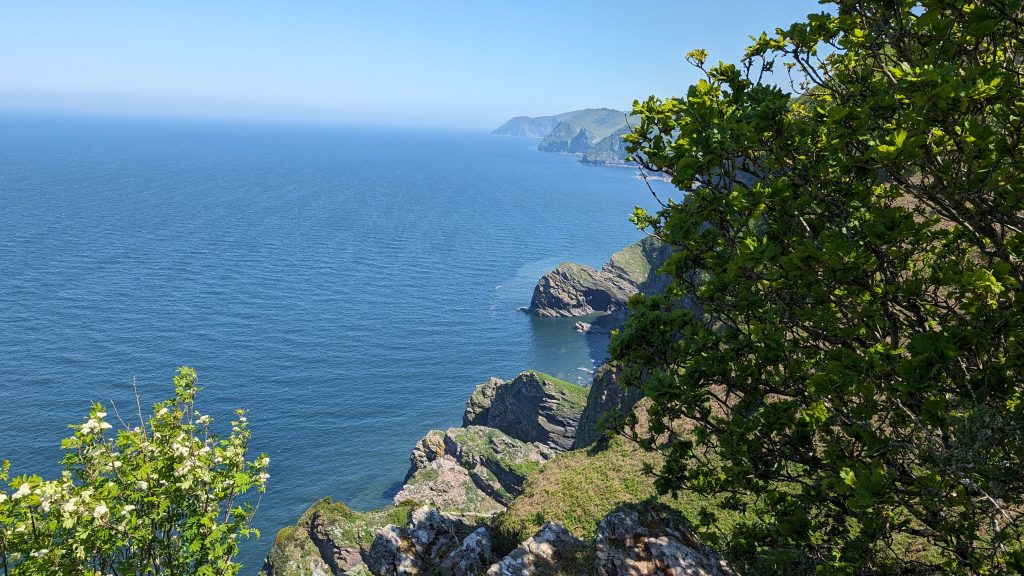 Looking over Wringapeak towards the Valley of Rocks with Foreland Point with its Lighthouse in the distance