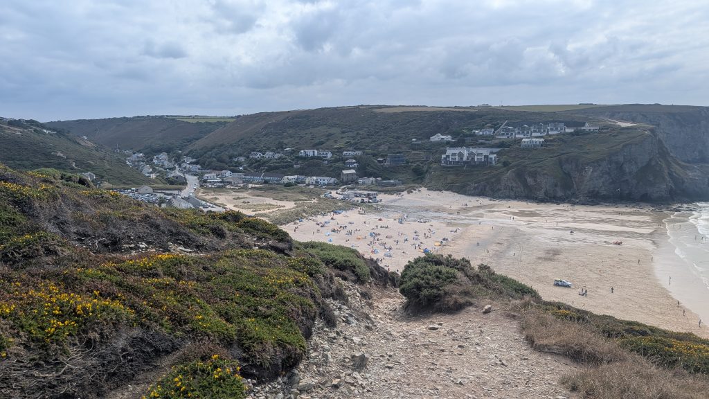Dropping down towards Porth Towan beach