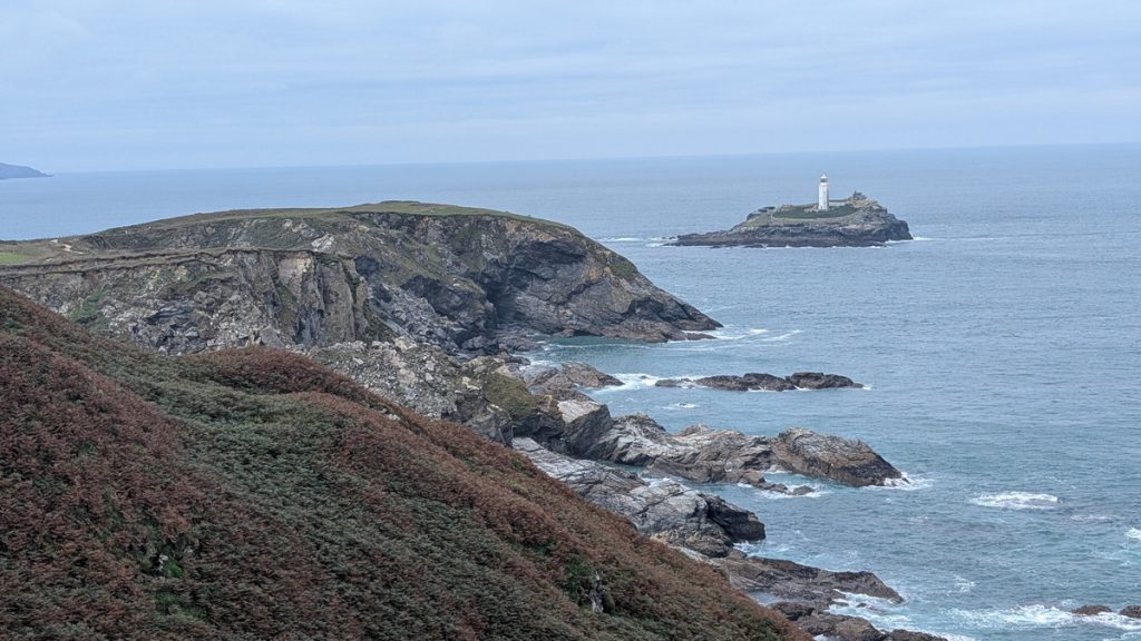 Crossing the Knavoccks with Godrevy Lighthouse in the distance