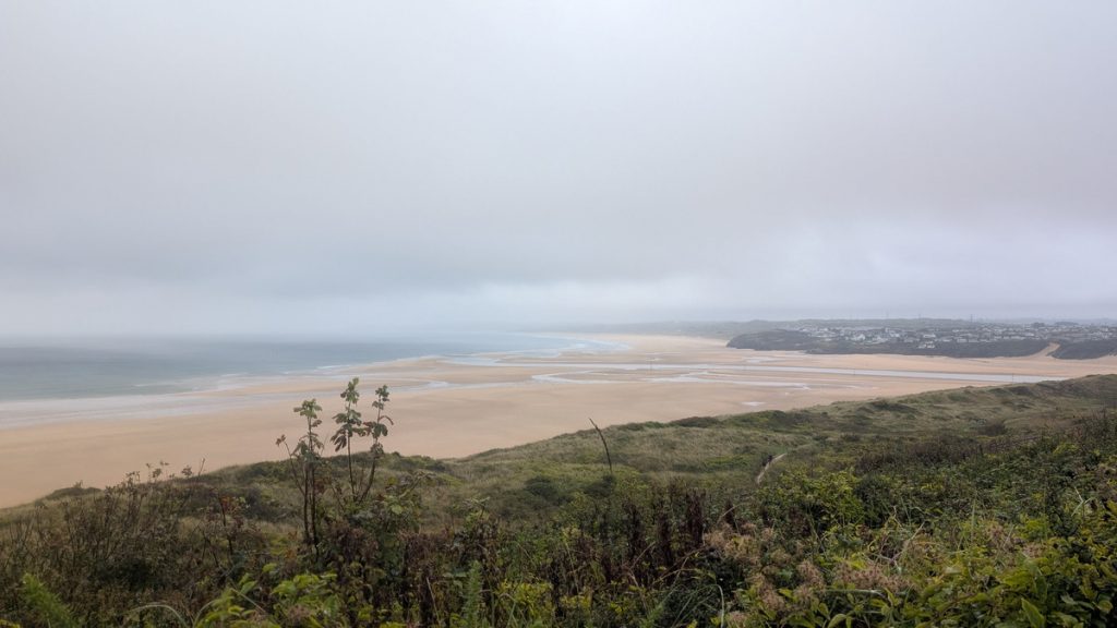 The view from our detour across Porth Kidney Beach towards St Gwithian Beach and the Towans