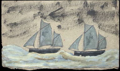 Alfred Wallis Two sailboats with 'BH' on the sails