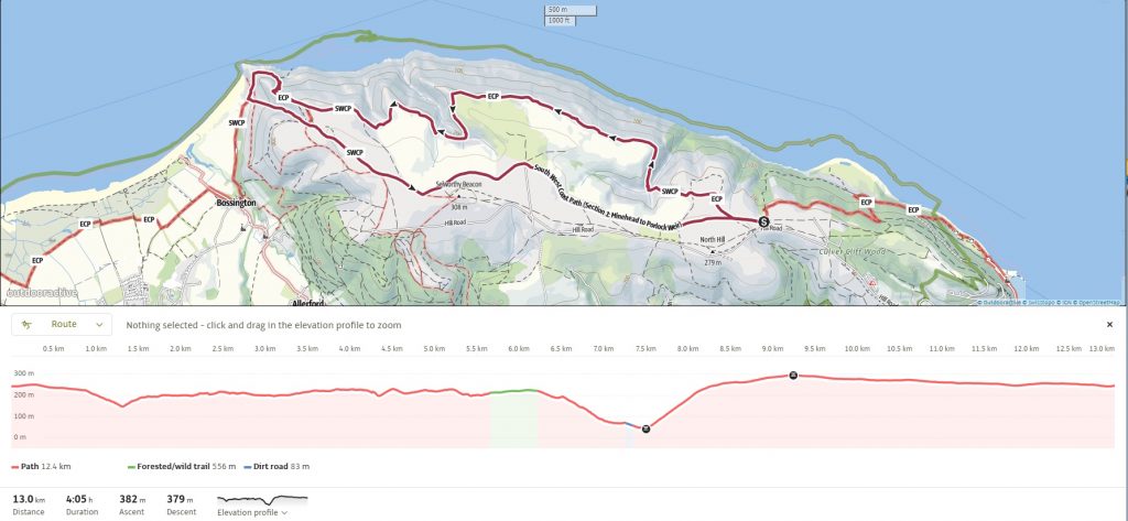 Outdooractive map of North Hill - Hurlestone Point Route